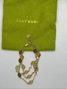 Tory Burch Gold Multi-Strand Logo Charm Bracelet
